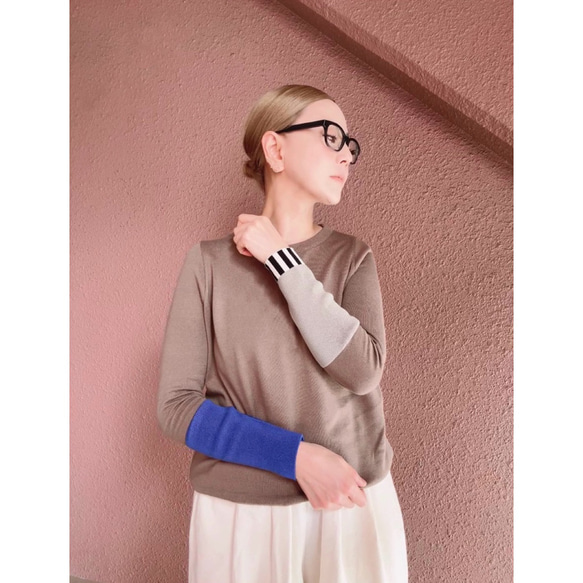 M &amp; L❤️有條紋或無條紋可選❤️修身針織❤️日本原裝❤️顏色協調針織❤️木色、藍色和淺灰色 第5張的照片