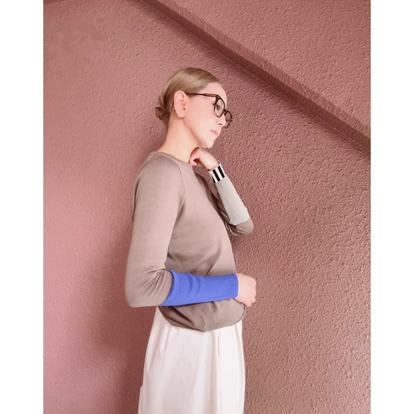 M &amp; L❤️有條紋或無條紋可選❤️修身針織❤️日本原裝❤️顏色協調針織❤️木色、藍色和淺灰色 第14張的照片