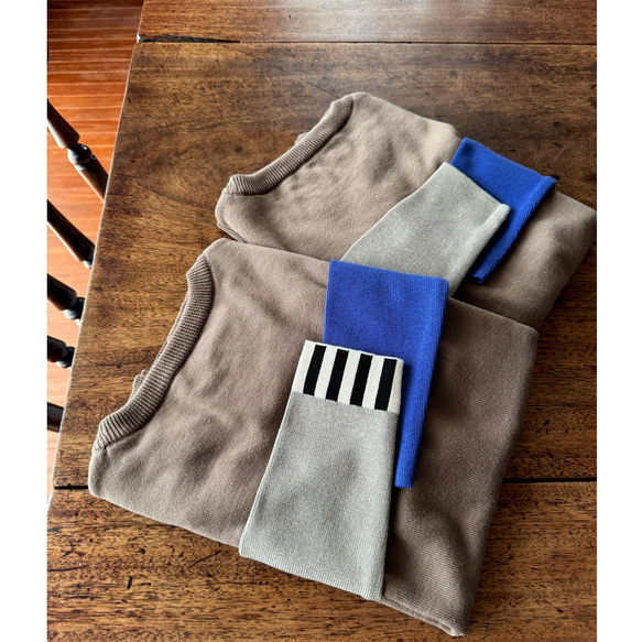 M &amp; L❤️有條紋或無條紋可選❤️修身針織❤️日本原裝❤️顏色協調針織❤️木色、藍色和淺灰色 第12張的照片