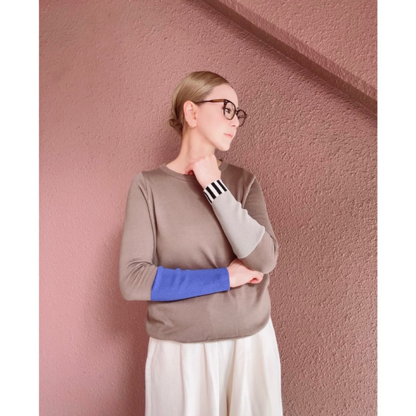 M &amp; L❤️有條紋或無條紋可選❤️修身針織❤️日本原裝❤️顏色協調針織❤️木色、藍色和淺灰色 第8張的照片