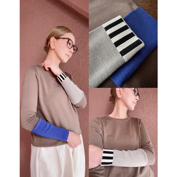 M &amp; L❤️有條紋或無條紋可選❤️修身針織❤️日本原裝❤️顏色協調針織❤️木色、藍色和淺灰色 第1張的照片