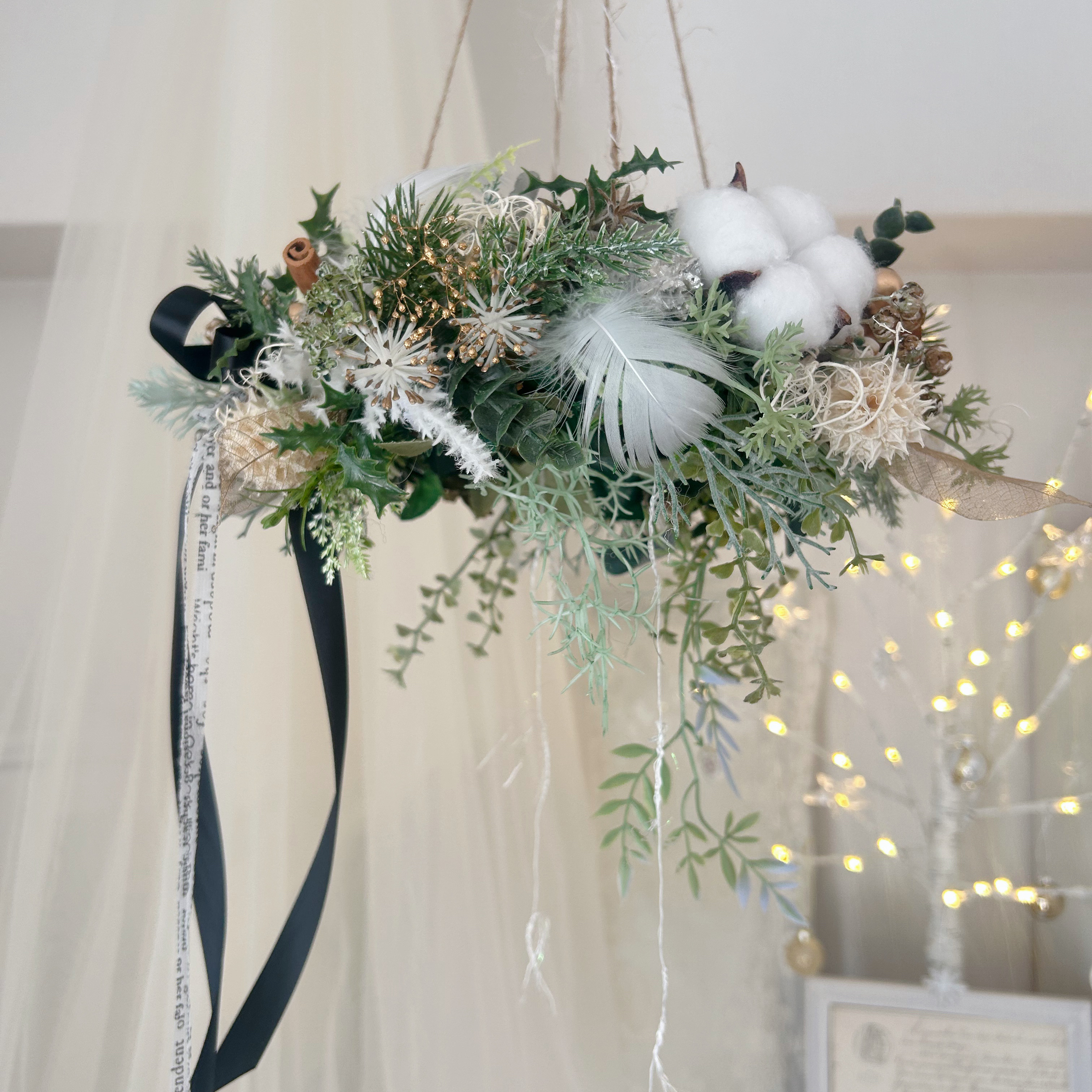 【再販×2】ナチュラルコットンクリスマスフライングリース無料ラッピング クリスマスリース クリスマスインテリア シック