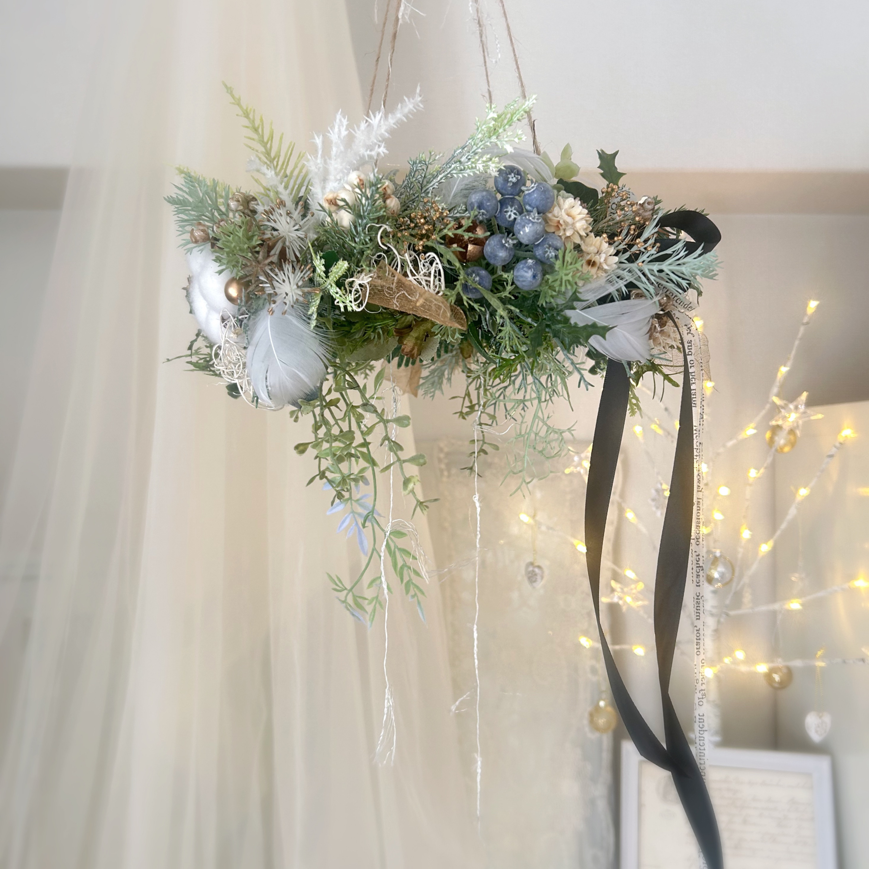 【再販×2】ナチュラルコットンクリスマスフライングリース無料ラッピング クリスマスリース クリスマスインテリア シック