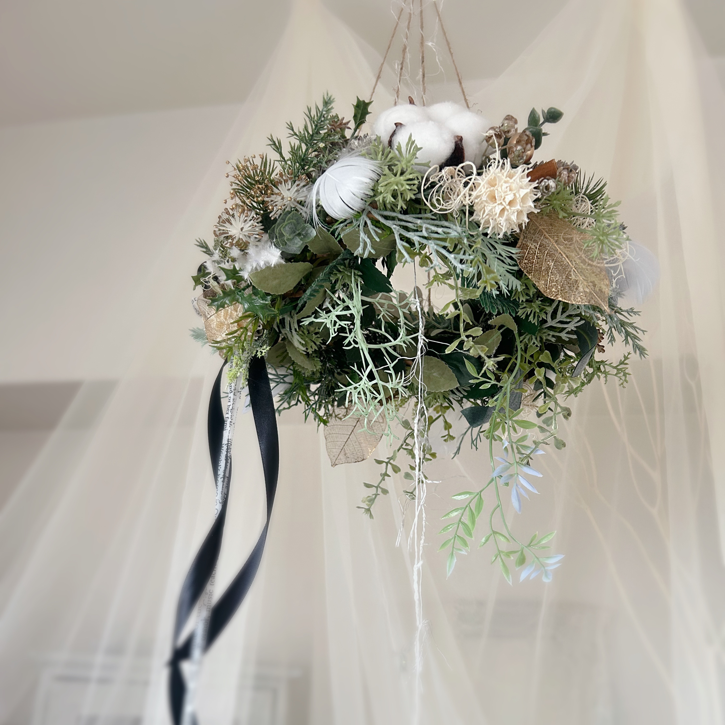 【再販×2】ナチュラルコットンクリスマスフライングリース無料ラッピング クリスマスリース クリスマスインテリア シック