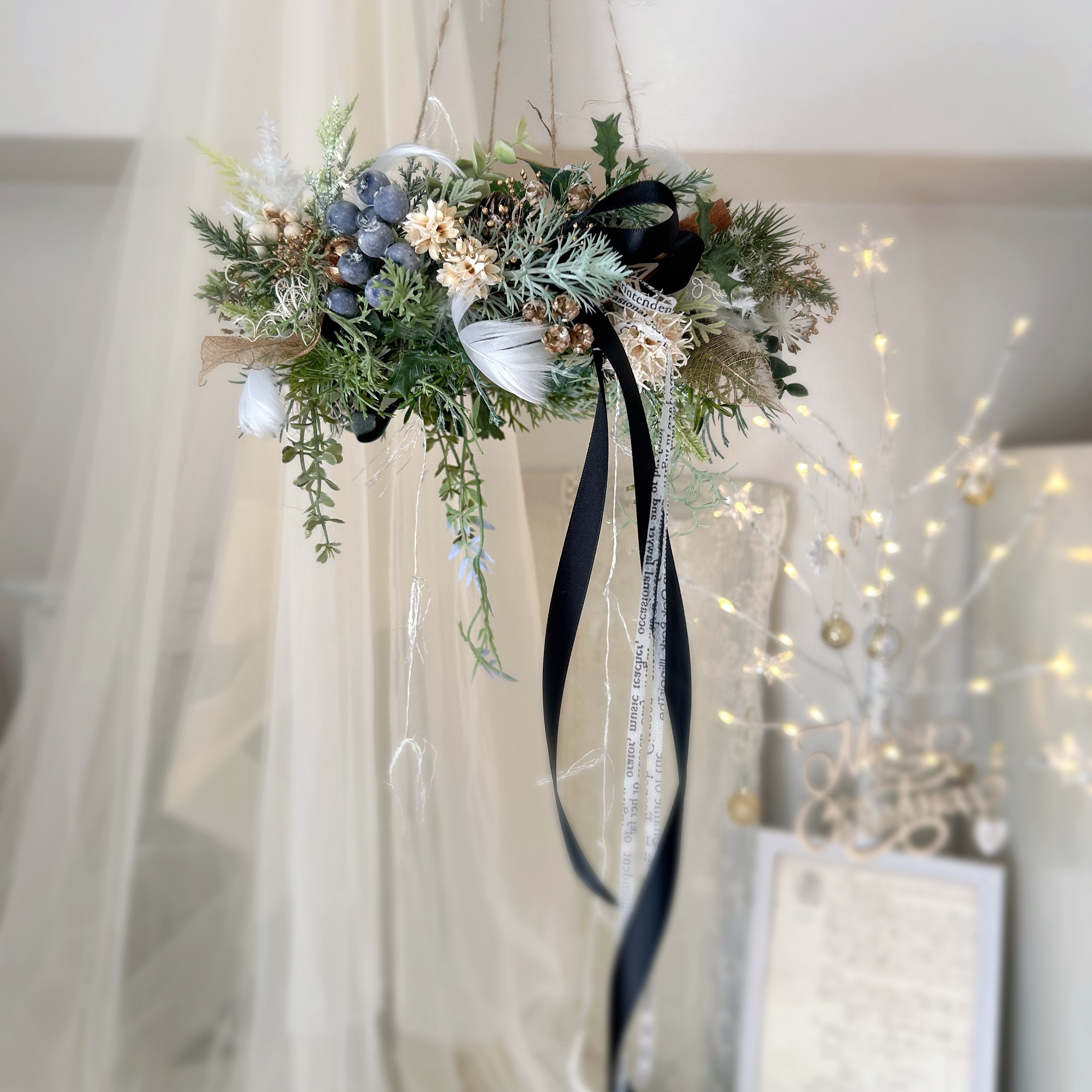 【再販×2】ナチュラルコットンクリスマスフライングリース無料ラッピング クリスマスリース クリスマスインテリア シック