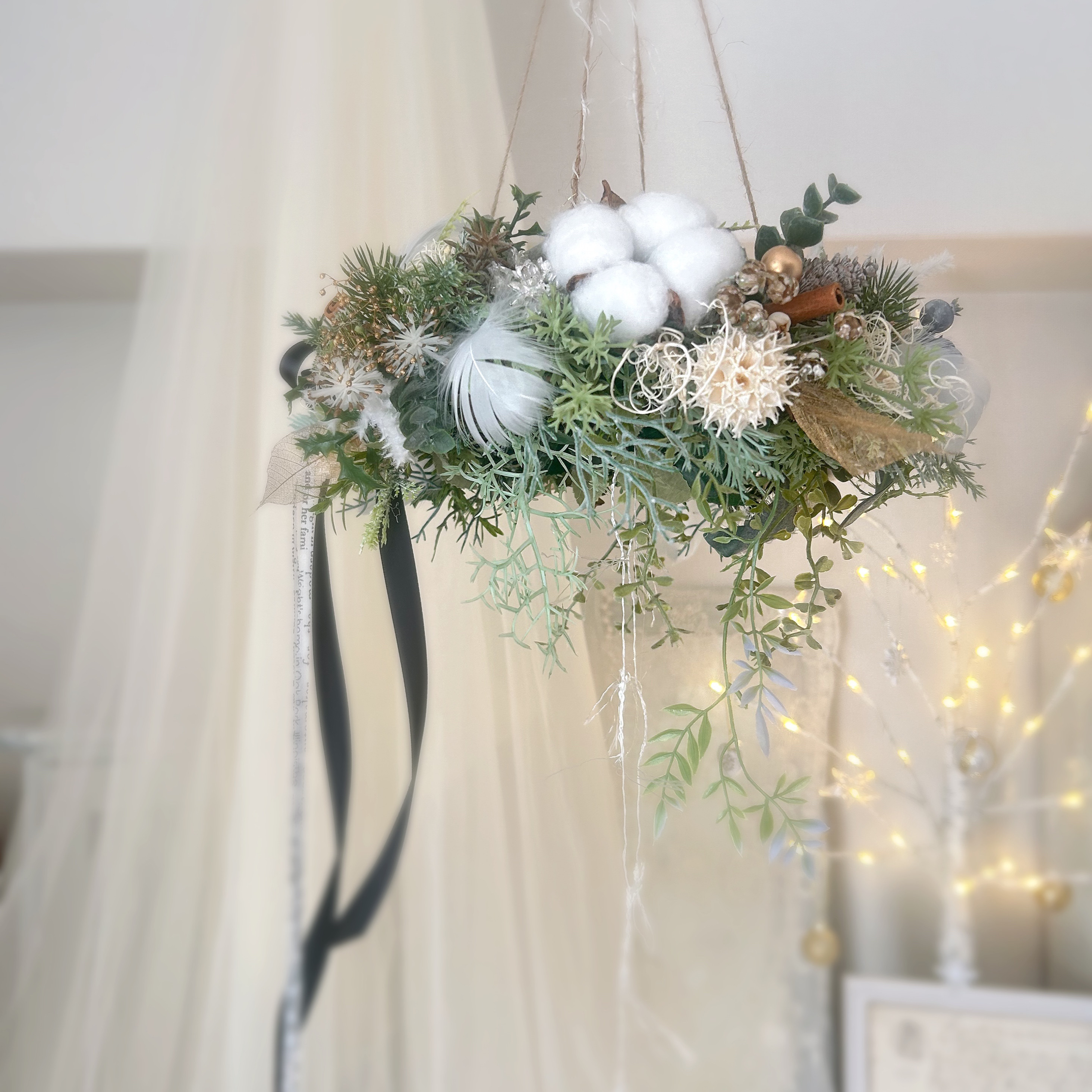 【再販×2】ナチュラルコットンクリスマスフライングリース無料ラッピング クリスマスリース クリスマスインテリア シック