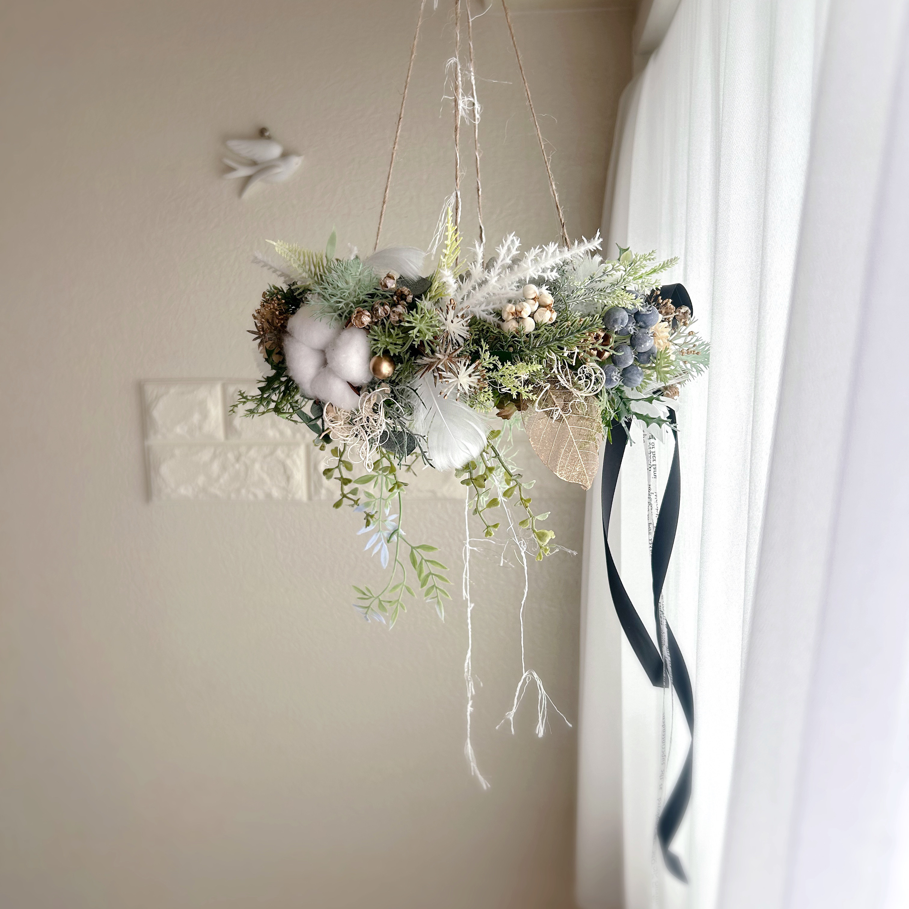 【再販×2】ナチュラルコットンクリスマスフライングリース無料ラッピング クリスマスリース クリスマスインテリア シック