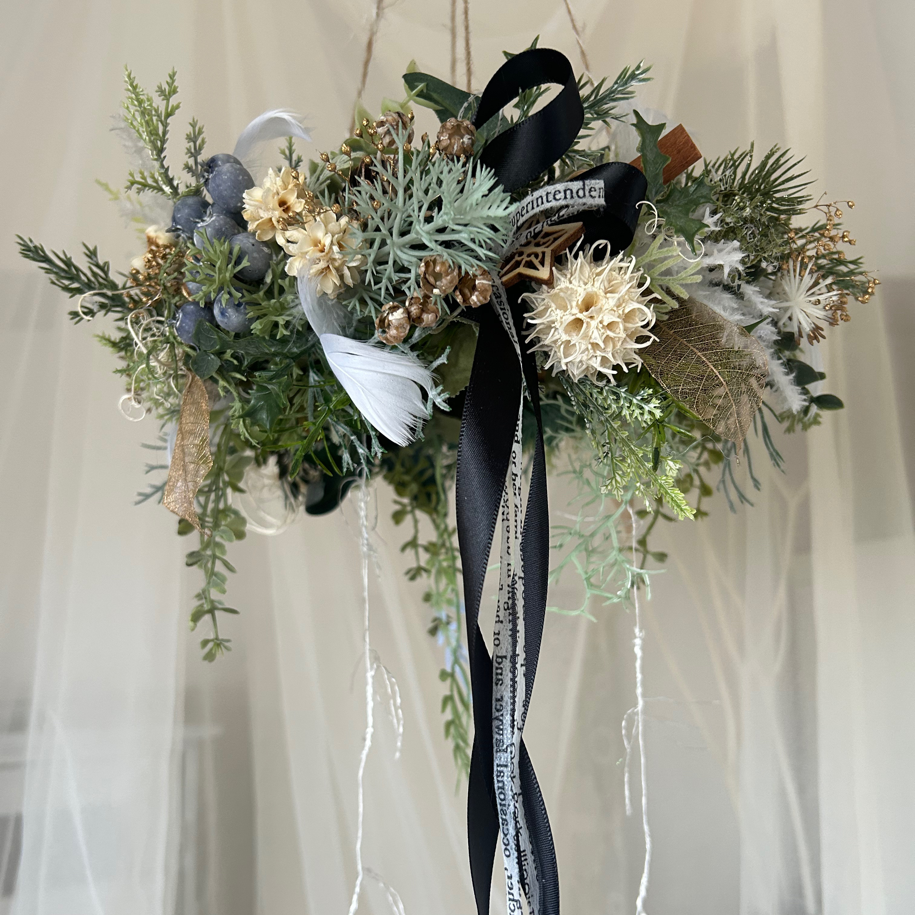 【再販×2】ナチュラルコットンクリスマスフライングリース無料ラッピング クリスマスリース クリスマスインテリア シック