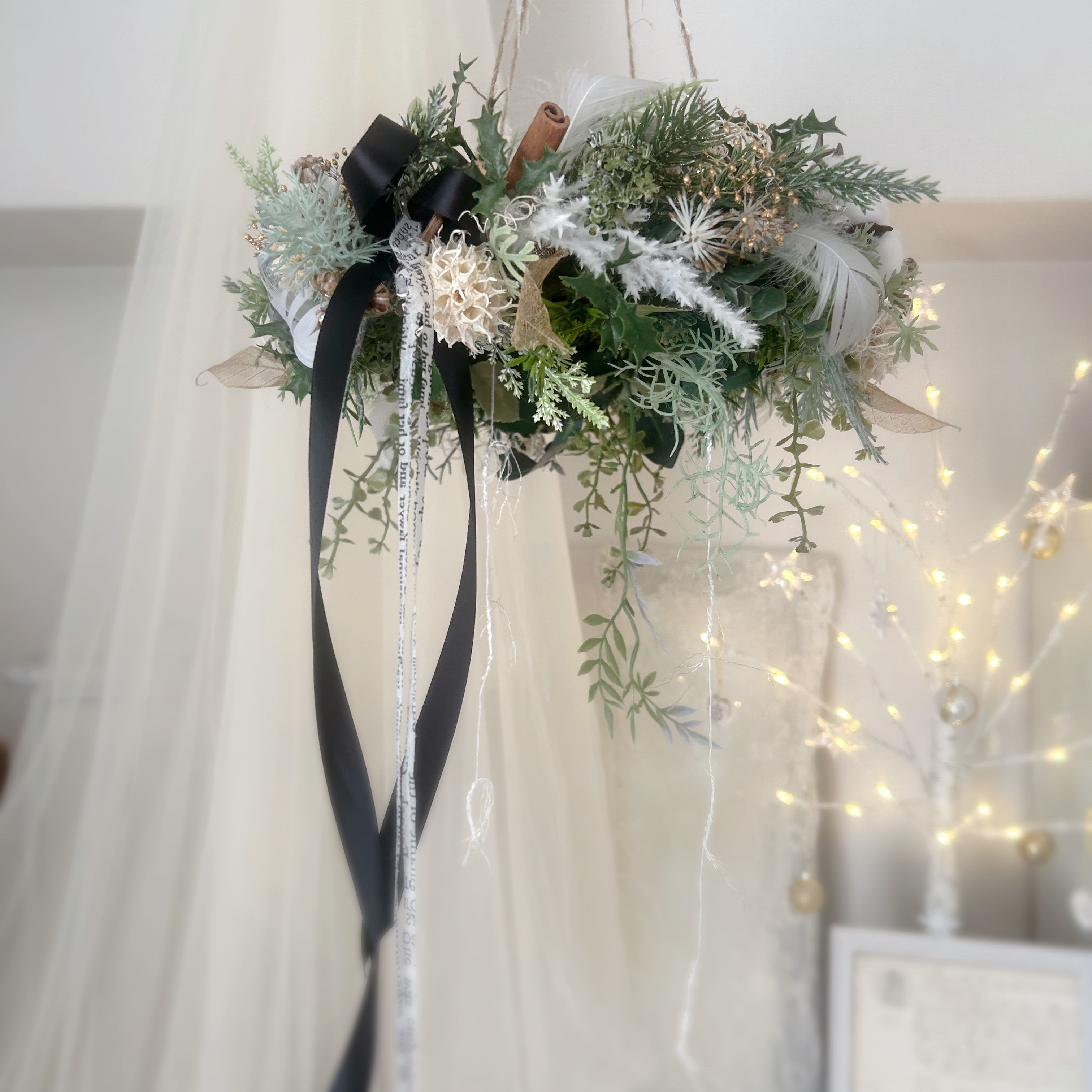 【再販×2】ナチュラルコットンクリスマスフライングリース無料ラッピング クリスマスリース クリスマスインテリア シック