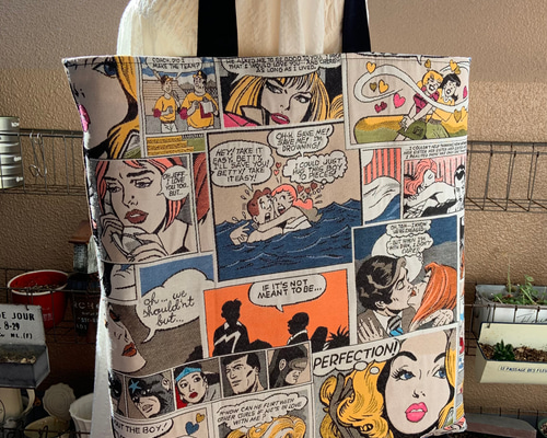 ラスト1点❗️大きなトート アメコミ風ゴブラン 片面はブラウン