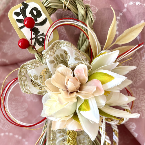 ホワイトタッセル♪金のしめ縄 574»2025✿ 早割りお正月しめ縄飾り*純白*タッセル上品*ゴールド