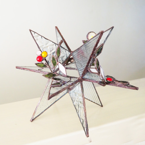 ステンドグラス　　ホワイトクリスマス② 2way ステンドグラスのクリスマスオーナメント その他インテリア雑貨