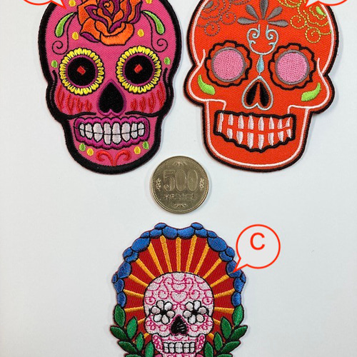 アイロン de ワッペン☆アップリケ！ メキシカンスカル 薔薇 ピンク