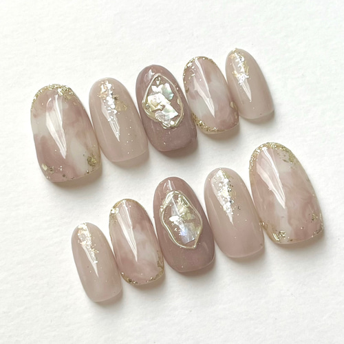 No.81 ベージュニュアンス×マーブルデザイン オーダーネイルチップ