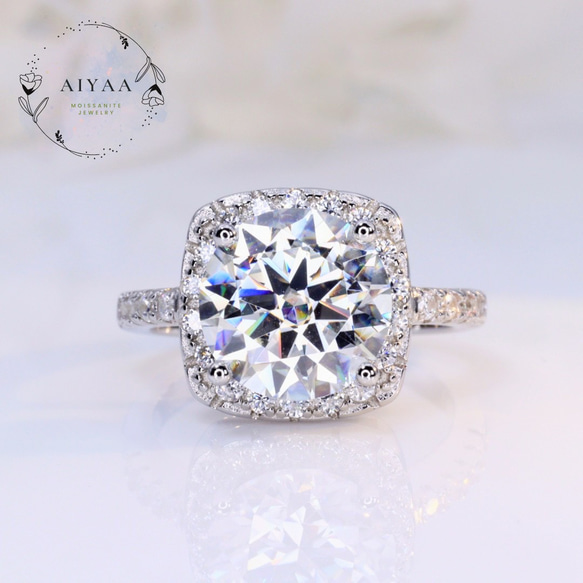 モアサナイト ヘイローリング デザイン指輪1ctダイヤモンドMoissanite 9号モアサナイト ヘイローリング デザイン指輪1ctダイヤモンド