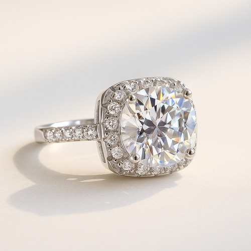 【3ct 】最高品質モアサナイト クッションカット ヘイロー リング モアサナイト クッションヘイローリング｜9mm大粒×華やかジルコニア