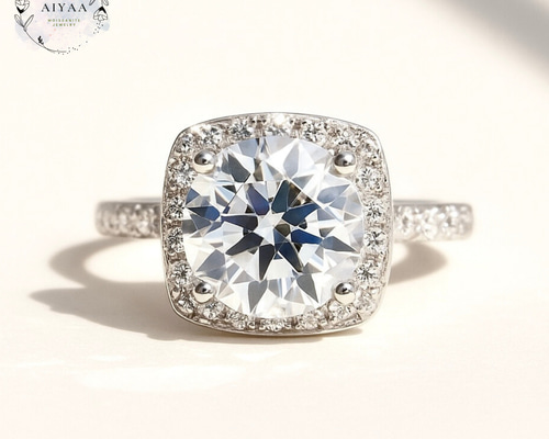 【3ct 】最高品質モアサナイト クッションカット ヘイロー リング モアサナイト クッションヘイローリング｜9mm大粒×華やかジルコニア