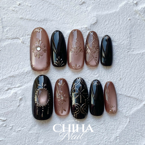 色変更可】秋ネイル 冬ネイル マグネットネイル ニュアンスネイル