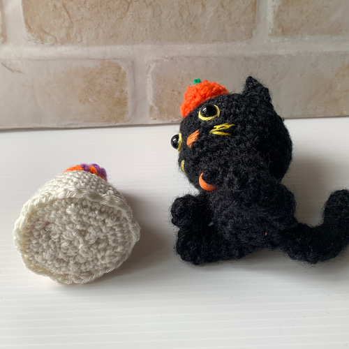 ハロウィン あみぐるみ 黒猫 おばけちゃんの名コンビ あみぐるみ