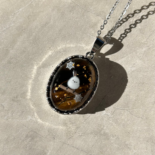 シマエナガ天然石レジンネックレス✨ シマちゃん シマエナガ タイガー