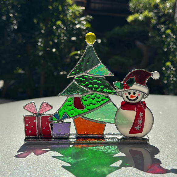 【クリスマス雑貨】ガラス細工　ツリー&雪だるま クリスマスガラス細工｜ミニカラフルツリーセット｜フォーカート