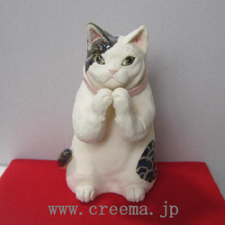 招き猫 青海波模様 1点物 陶器 縁起物 猫 置物 c14 招き猫 すず