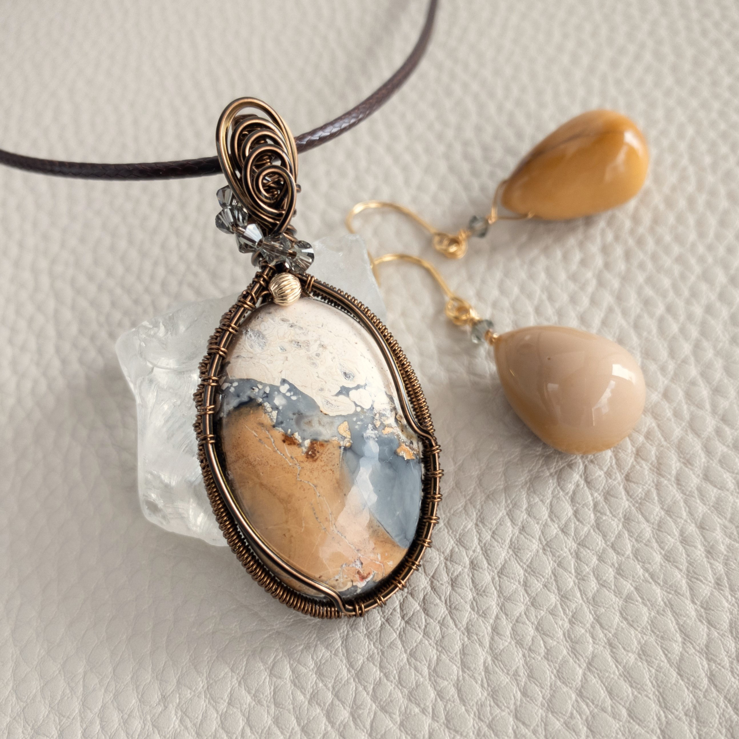 ＜マリーナジャスパー＞スクロール ペンダント & ピアス セット