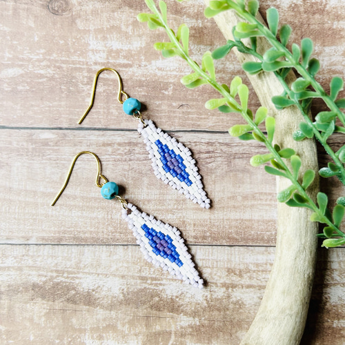 ターコイズ デリカビーズ ビーズステッチ ピアス/イヤリング