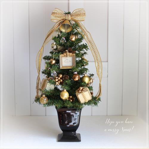 小型クリスマスツリー ゴールド装飾 輝くゴールドのメモリークリスマスツリー 大人のためのエレガントな