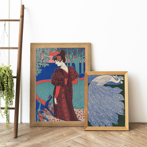 青色の孔雀アートポスターエキゾチックオリエンタルエスニック個性的