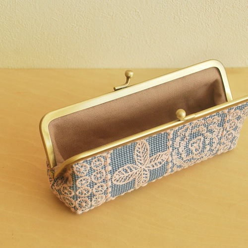 ミナペルホネン【forest tile】blue ☆ がま口 ペンケース ポーチ