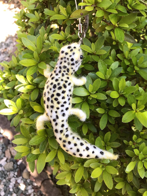 ヒョウモントカゲモドキ☆ストラップイエロー 羊毛フェルト 羊毛