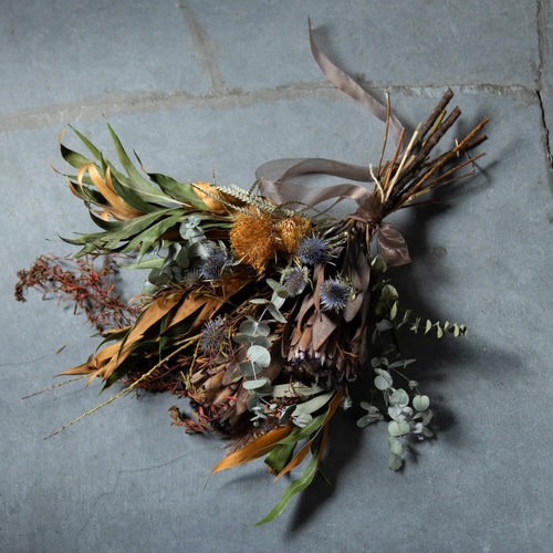 ウェディングフラワーブーケゴールド結婚式前撮りドライフラワーブーケ