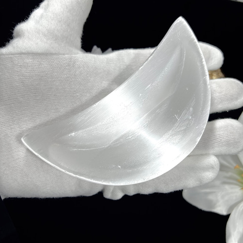 再販】セレナイト 皿 器 月形 115mm 過去世を知る～癒しの天然