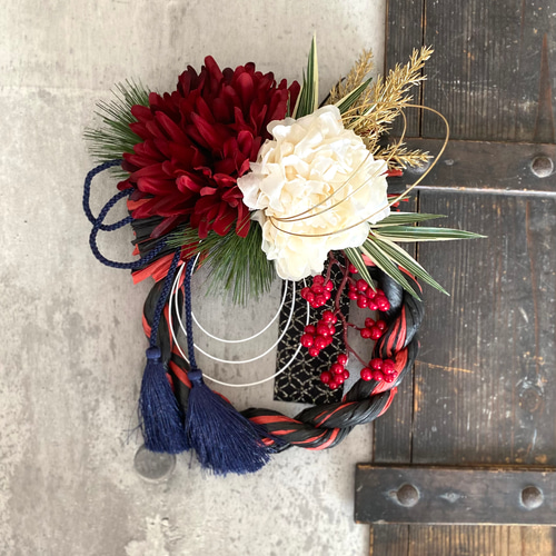 新作♪和モダンお正月飾り 赤黒しめ縄 しめ縄・しめ飾り aki 通販