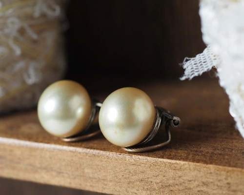 フランス ライトゴールドパール ヴィンテージイヤリング イヤリング