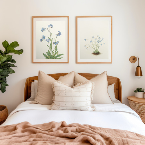 勿忘草の小花柄アートポスター☆水色ボタニカル可愛い華やかお洒落北欧