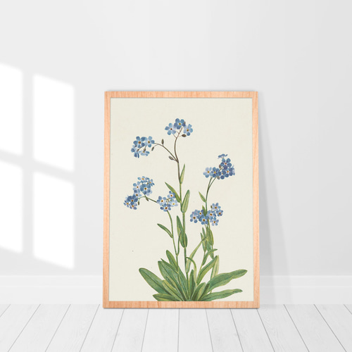 勿忘草の小花柄アートポスター☆水色ボタニカル可愛い華やかお洒落北欧