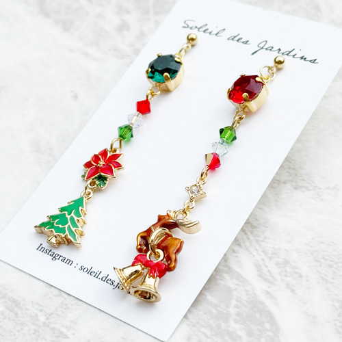 再販×1 クリスマスてんこ盛り ピアス イヤリング ツリー トナカイ ベル