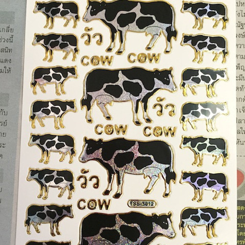 キラキラシール/牛・ホルスタインC 黒 右向き 左向き cow タイ文字
