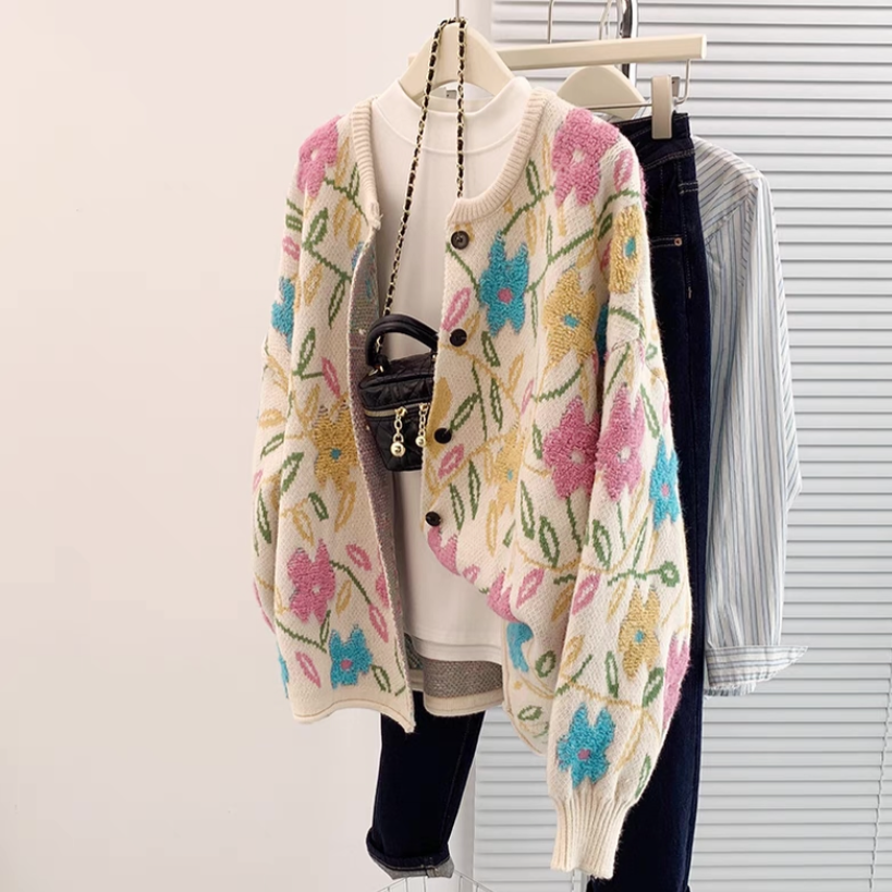 カーディガン、ニット、ジャカード、秋冬、防寒対策 5,098円