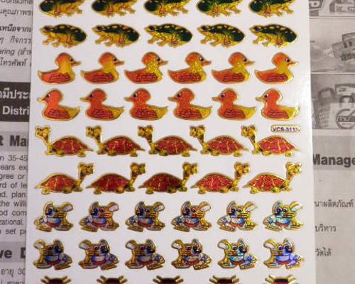 キラキラシール/水辺の生き物風 カエル アヒル 亀 ネズミ てんとう虫