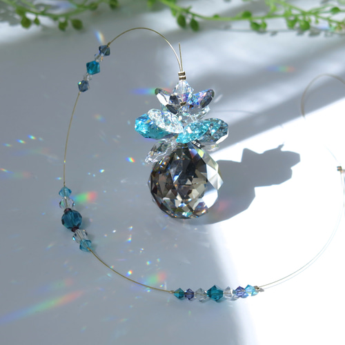 スワロフスキー♡Winter of blue・:*+.スタンドサンキャッチャー♡ new☆ディープシー ダークなブルー 高品質 クリスタルサン