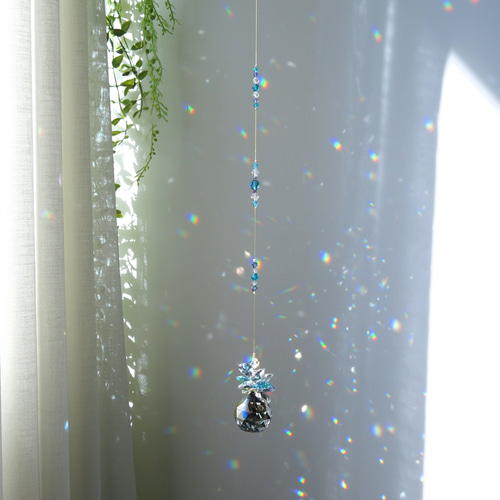 神秘的な碧 深海ブルー 高品質 クリスタルサンキャッチャー 30mm 天使