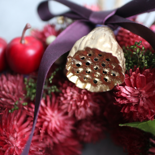 赤い木の実のリース クリスマス ドライフラワー アップル リース