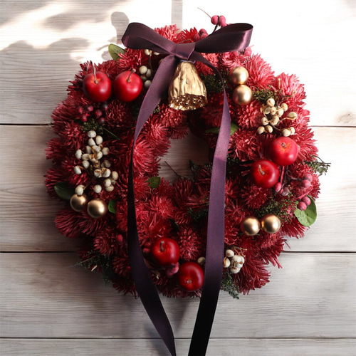 Christmas Wreath❄︎もみの木と赤い実のリース~シックな赤~ リース クリスマス Mサイズ クリスマスリース Christmas Xmas Wreath