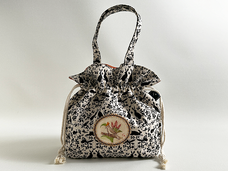 【即納品】オカメインコ好きさんに！巾着ミニトートバッグ　ランチバッグにも使えます