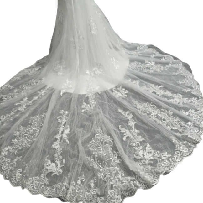 高品質！ マーメイドライン ウェディングドレス オフショルダー3D立体レース刺繍