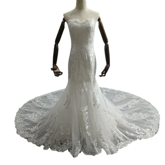 高品質！ マーメイドライン ウェディングドレス オフショルダー3D立体レース刺繍