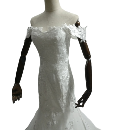 高品質！ マーメイドライン ウェディングドレス オフショルダー3D立体  